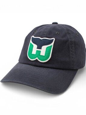 NHL Hartford Whalers Patch Dad Hat Under Brim Art Adjustable Buckle Strap Navy